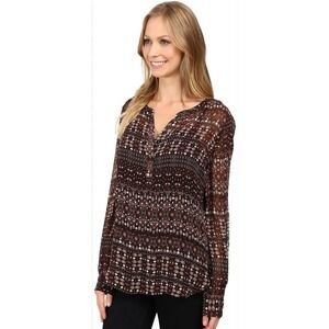 Sanctuary Womens XS Blouse Long Sleeve Brown‎ Patterned Casual Top